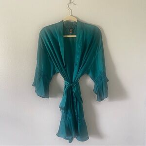 Victoria’s Secret women’s teal robe lace details small fairycore whimsy glam